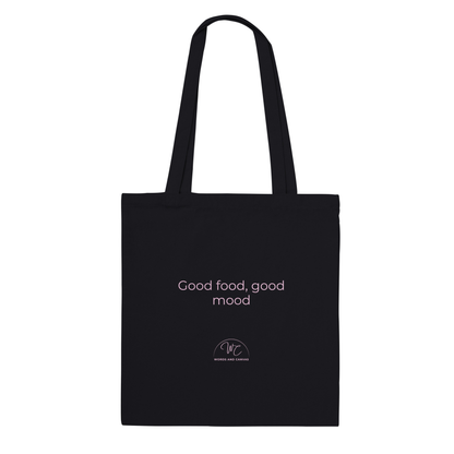 Black tote bag on a white background