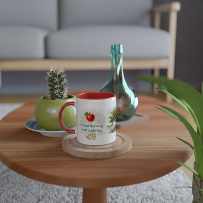 A white ceramic mug with a red handle and interior personalised
